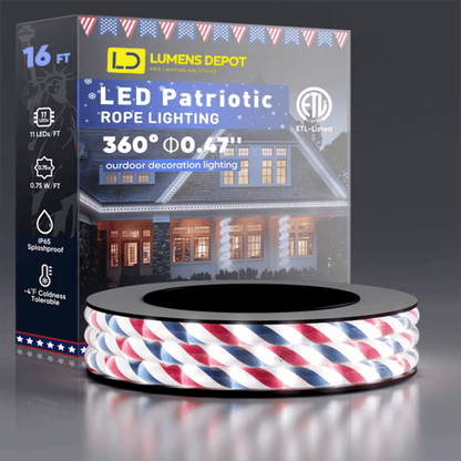 110V Red, White, and Blue Patriotic Rope Light - 11000K LED