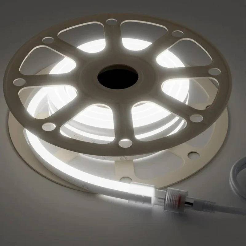 110-120V Cool White LED Neon Rope Light -6300K-8mm x 16mm-6.5W/Meter and 226LM/W -Dimmable, Flexible, IP65 Waterproof, Cuttable for Home & Commercial Use