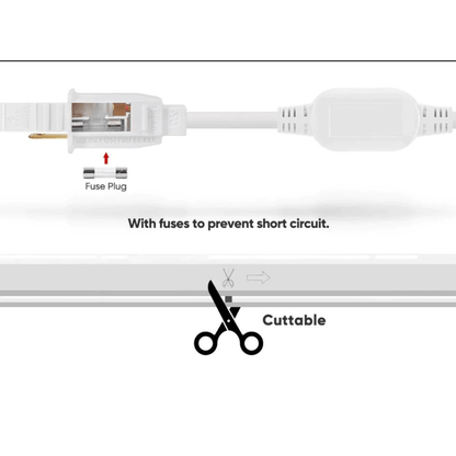 110-120V Cool White LED Neon Rope Light -6300K-8mm x 16mm-6.5W/Meter and 226LM/W -Dimmable, Flexible, IP65 Waterproof, Cuttable for Home & Commercial Use