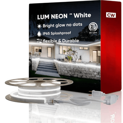 110-120V Cool White LED Neon Rope Light -6300K-8mm x 16mm-6.5W/Meter and 226LM/W -Dimmable, Flexible, IP65 Waterproof, Cuttable for Home & Commercial Use