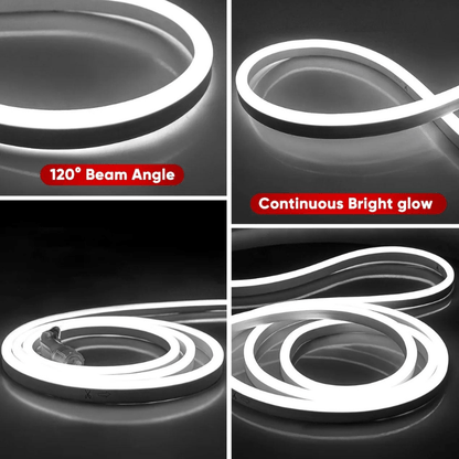 110-120V Cool White LED Neon Rope Light -6300K-8mm x 16mm-6.5W/Meter and 226LM/W -Dimmable, Flexible, IP65 Waterproof, Cuttable for Home & Commercial Use
