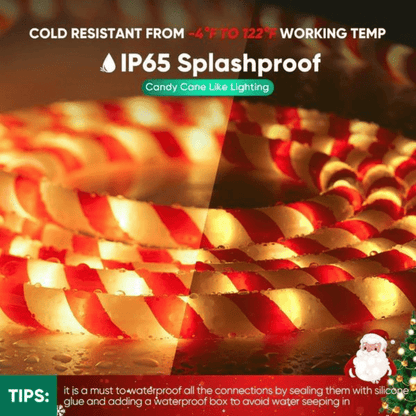 110-120V Candy Cane Rope Light(8mmx12mm) - 2800K Warm White, 360° Illumination, IP65, Cold-Resistant to -4℉, Connectable, Cuttable, Plug and play  ETL Listed