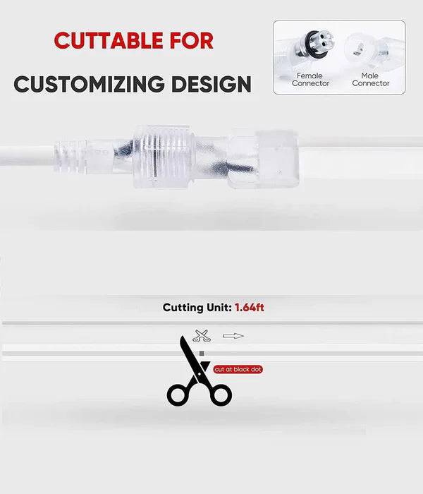 110V-120V Green Neon LED Rope Light - 8mmX16mm,Commercial Grade, IP65, 6 Watts/M -Cuttable, dimmable, could be hardwired ETL Listed- Plug and Play