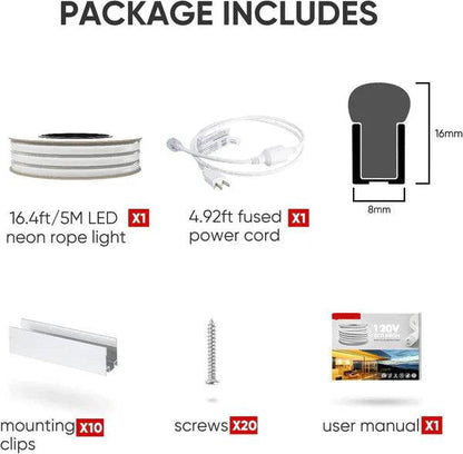 110V-120V Green Neon LED Rope Light - 8mmX16mm,Commercial Grade, IP65, 6 Watts/M -Cuttable, dimmable, could be hardwired ETL Listed- Plug and Play