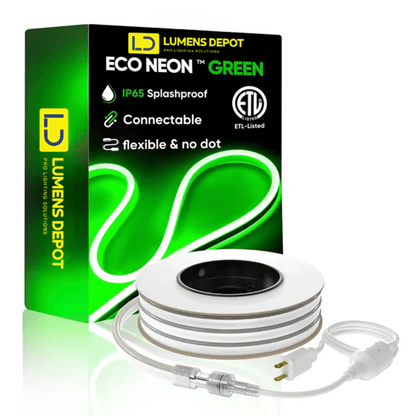 110V-120V Green Neon LED Rope Light - 8mmX16mm,Commercial Grade, IP65, 6 Watts/M -Cuttable, dimmable, could be hardwired ETL Listed- Plug and Play
