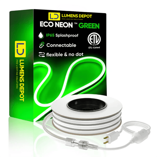110V-120V Green Neon LED Rope Light - 8mmX16mm,Commercial Grade, IP65, 6 Watts/M -Cuttable, dimmable, could be hardwired ETL Listed- Plug and Play