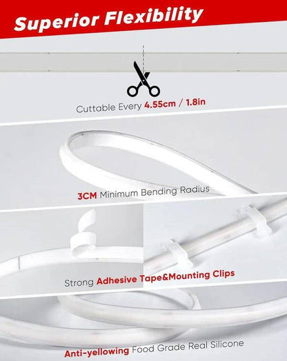 110-120V Warm White(2800K) COB LED Neon Rope(10mmX4.5mm)-Peel and Stick Tape Light, IP65 Splash Proof, Cuttable, dimmable, can hardwire