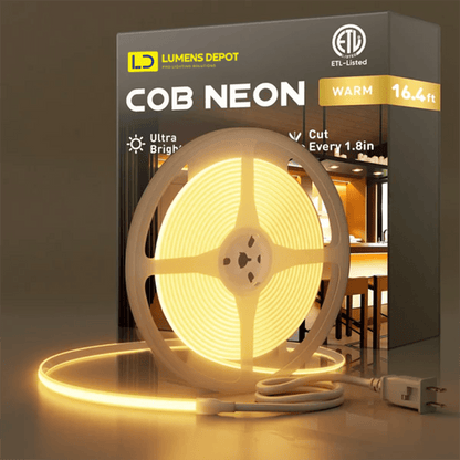 110-120V Warm White(2800K) COB LED Neon Rope(10mmX4.5mm)-Peel and Stick Tape Light, IP65 Splash Proof, Cuttable, dimmable, can hardwire