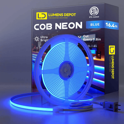 110-120V Blue COB Peel and Stick Tape Light (10mmx4.5mm),800Lm/W, IP65, Cuttable, dimmable, flicker-free - Plug and Play and hardwired