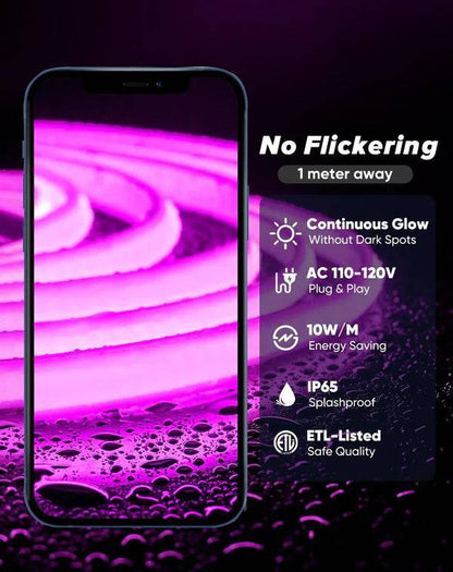 110-120V Purple COB Peel and Stick Tape Light (10mmx4.5mm),IP65, Cuttable, dimmable, flicker-free - Plug and Play and Could Be hardwired