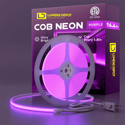 110-120V Purple COB Peel and Stick Tape Light (10mmx4.5mm),IP65, Cuttable, dimmable, flicker-free - Plug and Play and Could Be hardwired