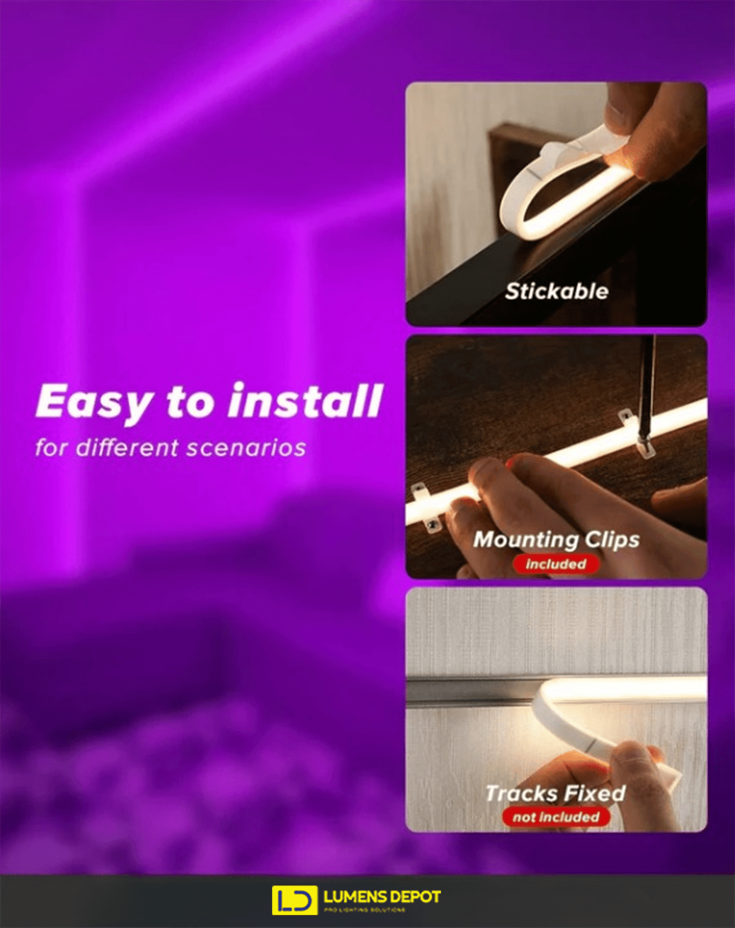 110-120V Purple COB Peel and Stick Tape Light (10mmx4.5mm),IP65, Cuttable, dimmable, flicker-free - Plug and Play and Could Be hardwired