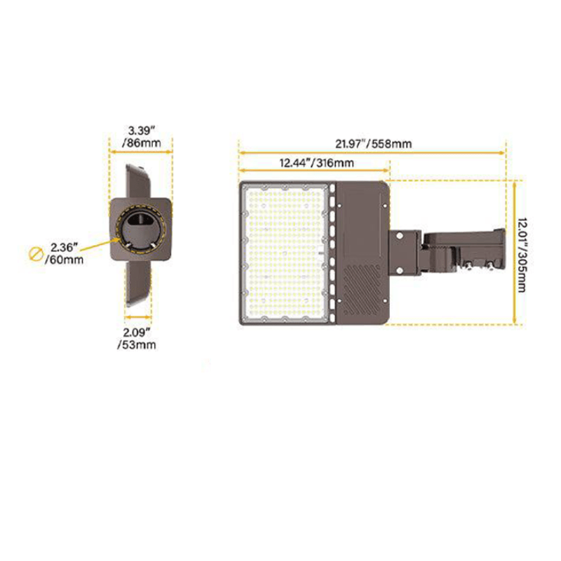 150W LED Parking Lot Light, Slip Fitter Mount, 5000K, 22500 Lumens, 120-277 VAC, Built-in Photocell