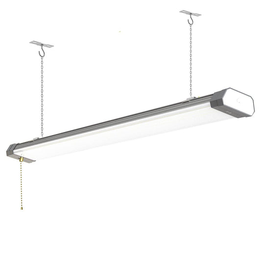 120W LED Shop Light, 4FT, 15600LM, 5000K, Linkable, With Plug, 120V±10%, ON/Off Pull Chain, Suspended & Flush Mount