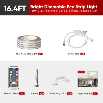 110-120V - CCT Adjustable White LED Strip with Remote (2800K/4500K/6000K)- IP65 Suitable for Outdoor applications, ETL, CE, RoHS Certified