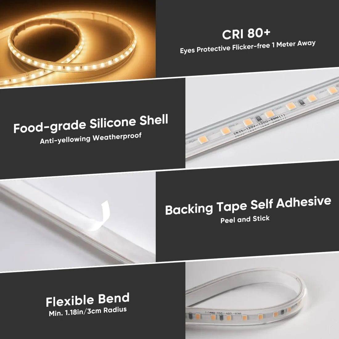 110V COB LED Strip Light with Adhesive Tape, 2800K Warm White