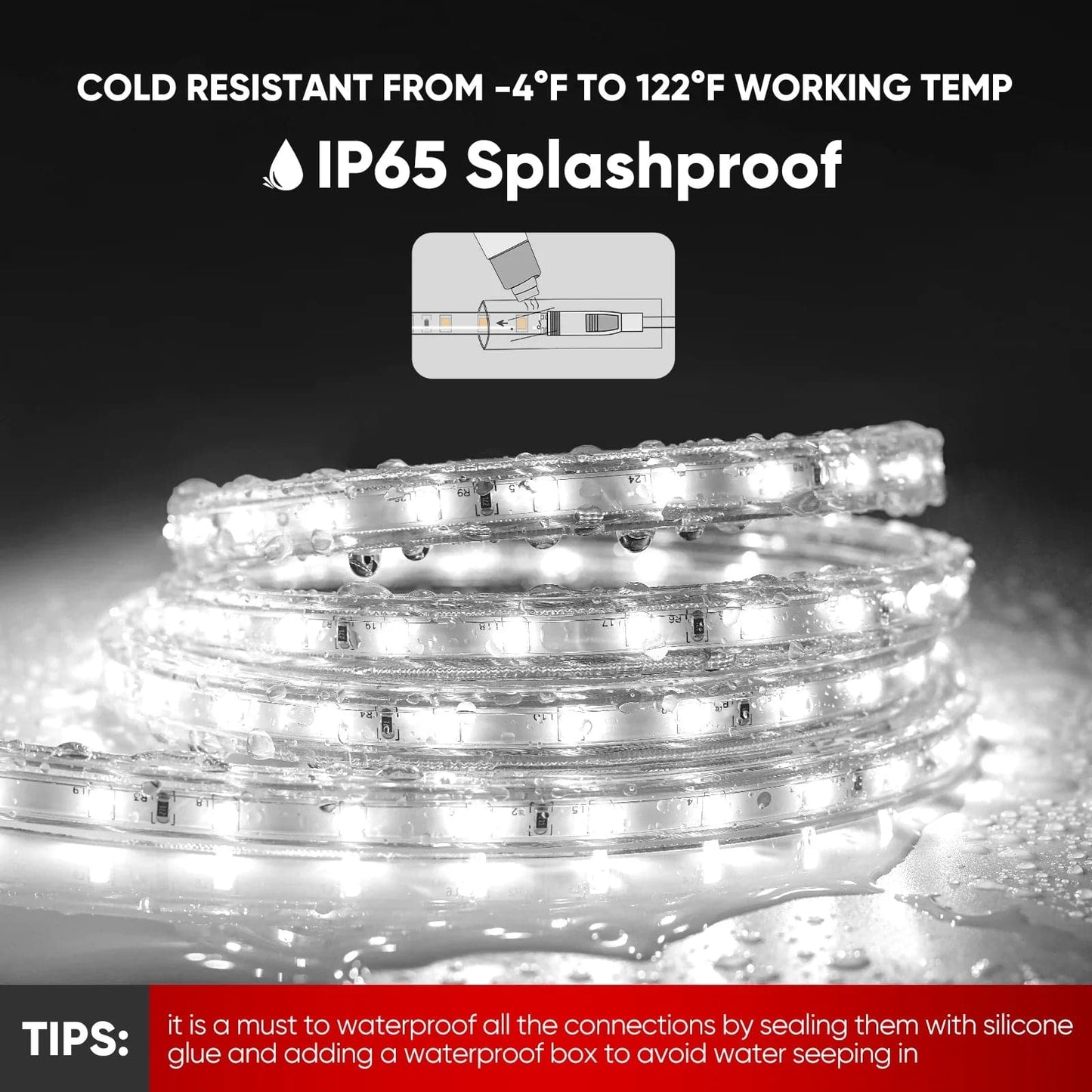 110V Eco LED Strip Light, 6000K Warm White, Energy-Efficient, 331 Lumens per Meter