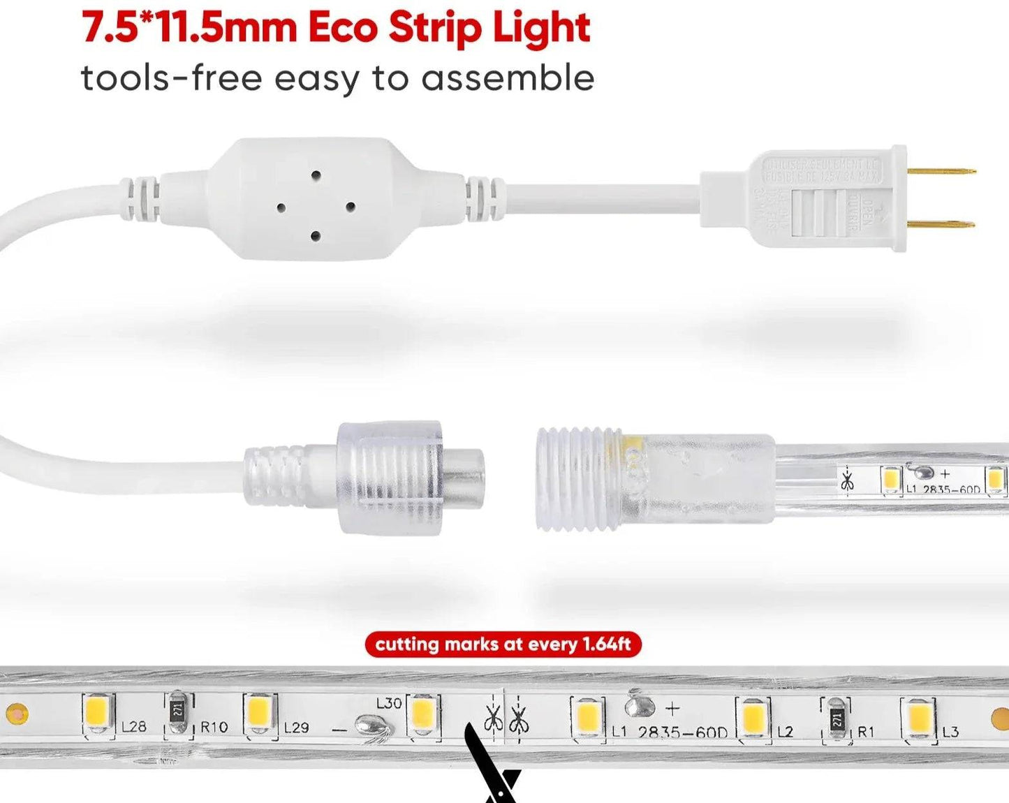 110V Eco LED Strip Light, 6000K Warm White, Energy-Efficient, 331 Lumens per Meter