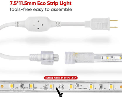 110V Eco LED Strip Light, 6000K Warm White, Energy-Efficient, 331 Lumens per Meter