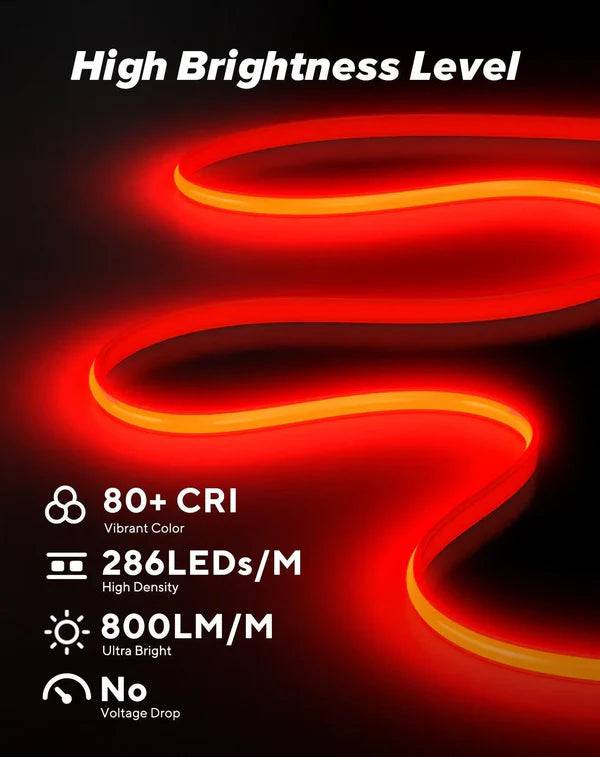 110V High-Intensity COB LED Neon Rope Light Red, 800 Lumens/M