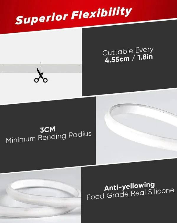 110V High-Intensity COB LED Neon Rope Light Red, 800 Lumens/M