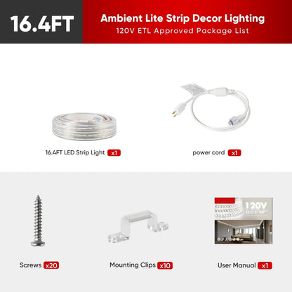 110V Lite Strip LED Light - Soft Warm 2800K Warm White, 180 Lumens/M, Ideal for Ambient Lighting
