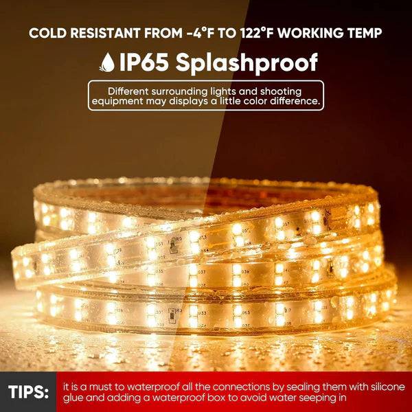 110V Super Bright Double Row LED Strip, Warm White 2800K, 510 Lumens/M