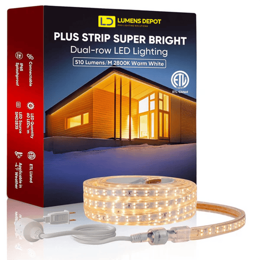 110V Super Bright Double Row LED Strip, Warm White 2800K, 510 Lumens/M