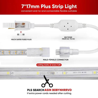 110V Super Bright Double Row LED Strip, Cool White 6000K, 510 Lumens per Meter