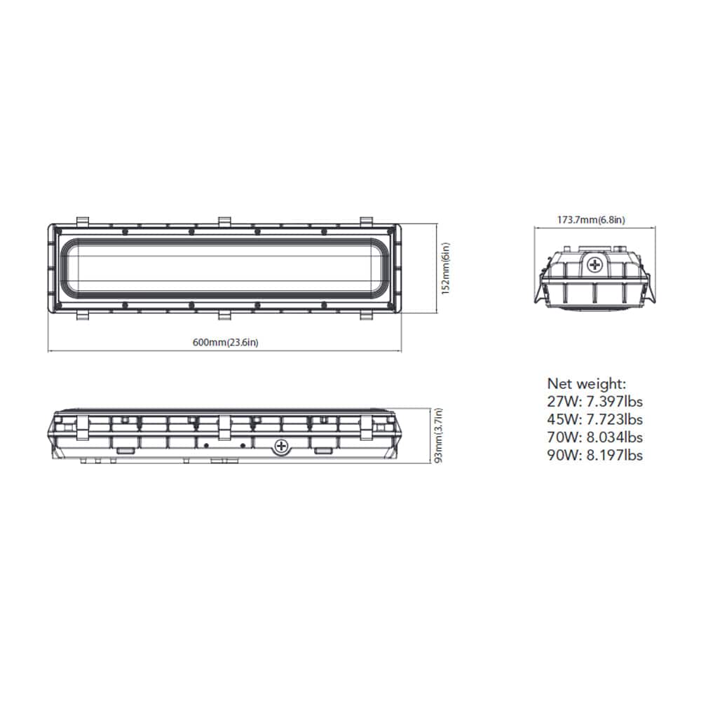 8FT LED Vapor Tight Fixture, Selectable 65W/75W/90W and CCT 3500K/4000K/5000K, 11,700 Lumens