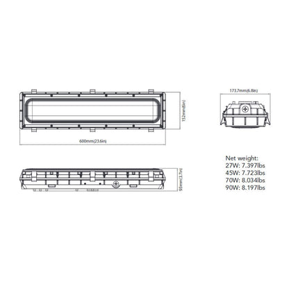 8FT LED Vapor Tight Fixture, Selectable 65W/75W/90W and CCT 3500K/4000K/5000K, 11,700 Lumens