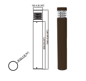 LED Bollard Light, Selectable 24W/19W/14W and CCT, 3,360 Lumens, 120-277 VAC, Round Pole Included