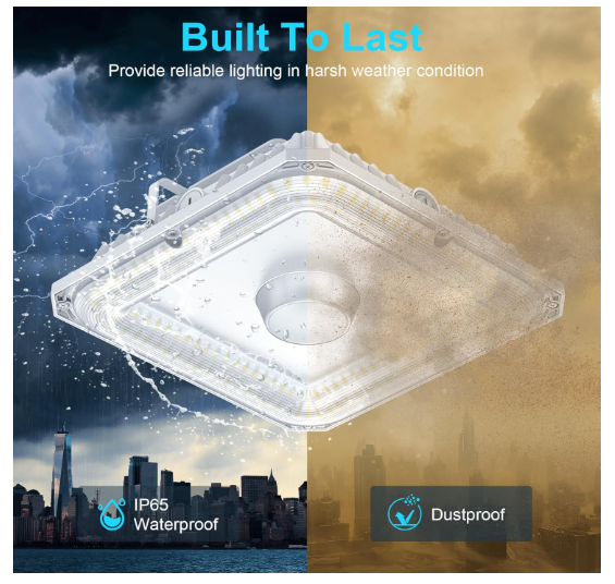 LED Canopy Light - Bult-in Photocell, 100W/80W/60W, 4500K-5700K, 13,500 Lumens, 100-277 VAC