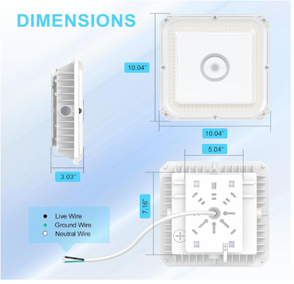 LED Canopy Light - Bult-in Photocell, 100W/80W/60W, 4500K-5700K, 13,500 Lumens, 100-277 VAC