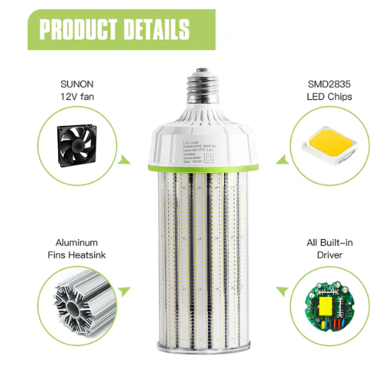 LED Corn Bulb, 200W, 30,000Lumens, 5000K, E39 Base,100- 277 VAC