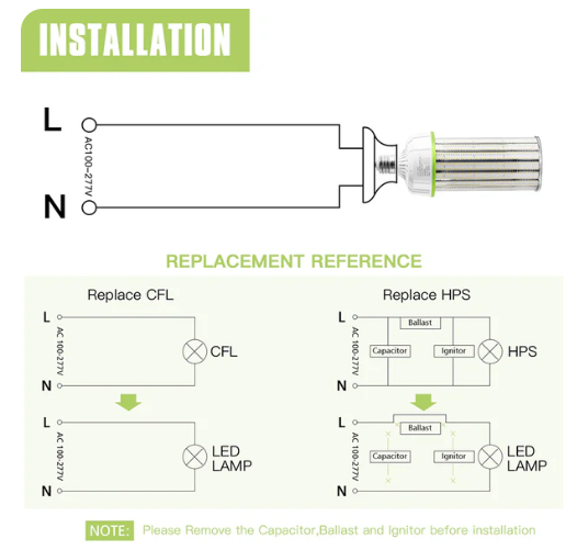 LED Corn Bulb, 200W, 30,000Lumens, 5000K, E39 Base,100- 277 VAC