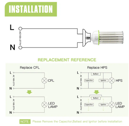 LED Corn Bulb, 200W, 30,000Lumens, 5000K, E39 Base,100- 277 VAC