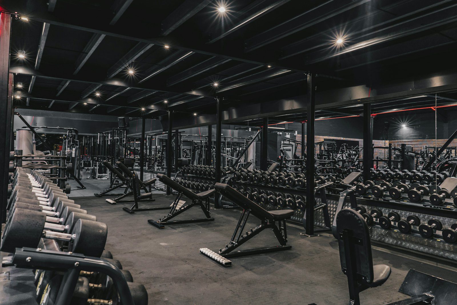 Completed gym floor with machines and free weights