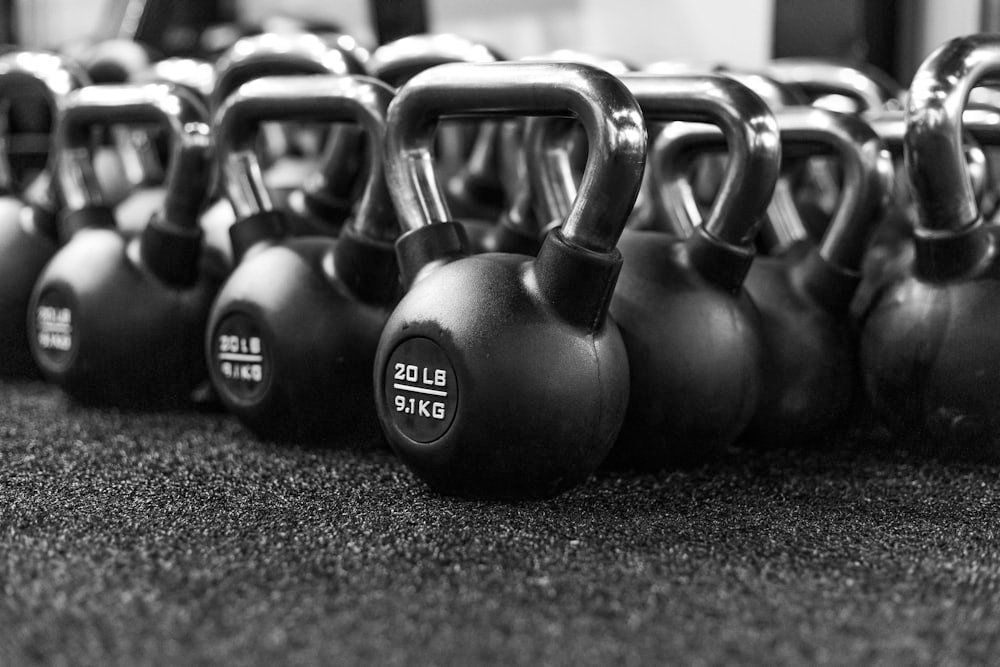 Kettlebells lined up for functional training