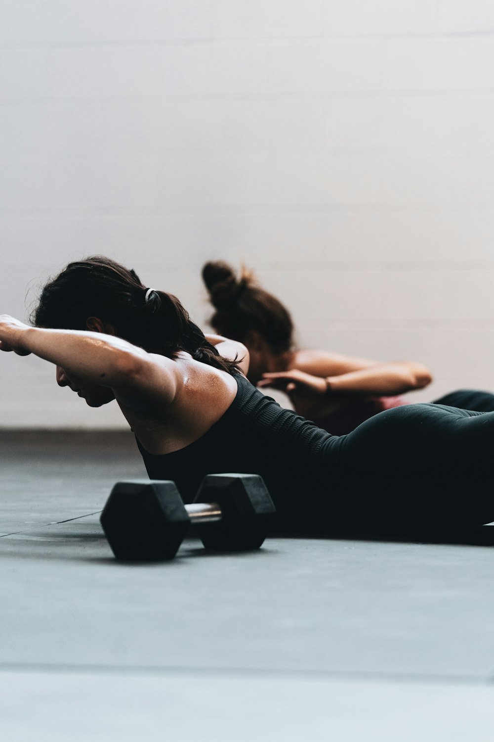 Training mat and gym accessories in use