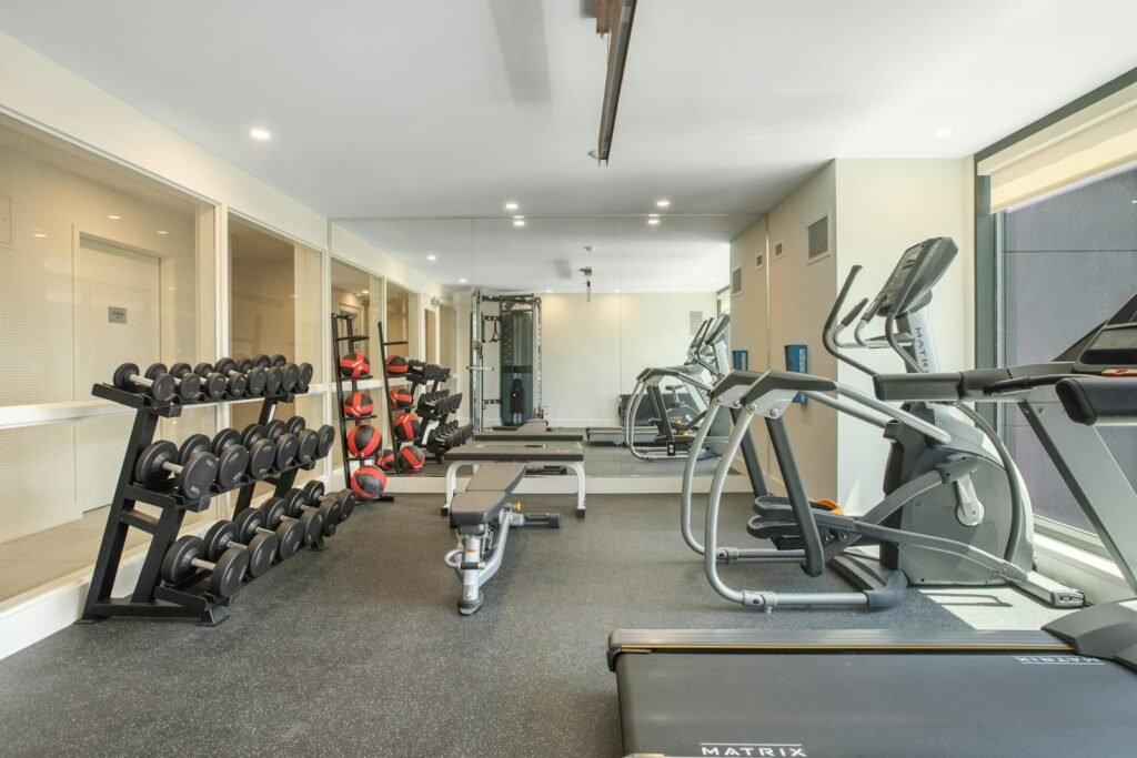 Home gym set up with strength equipment