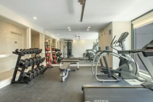 Home gym set up with strength equipment