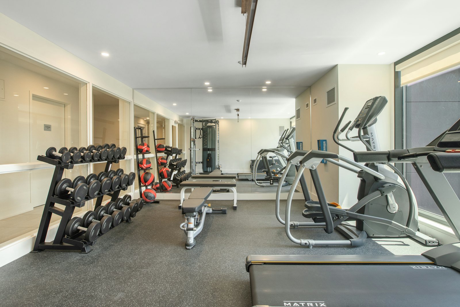 Home gym set up with strength equipment