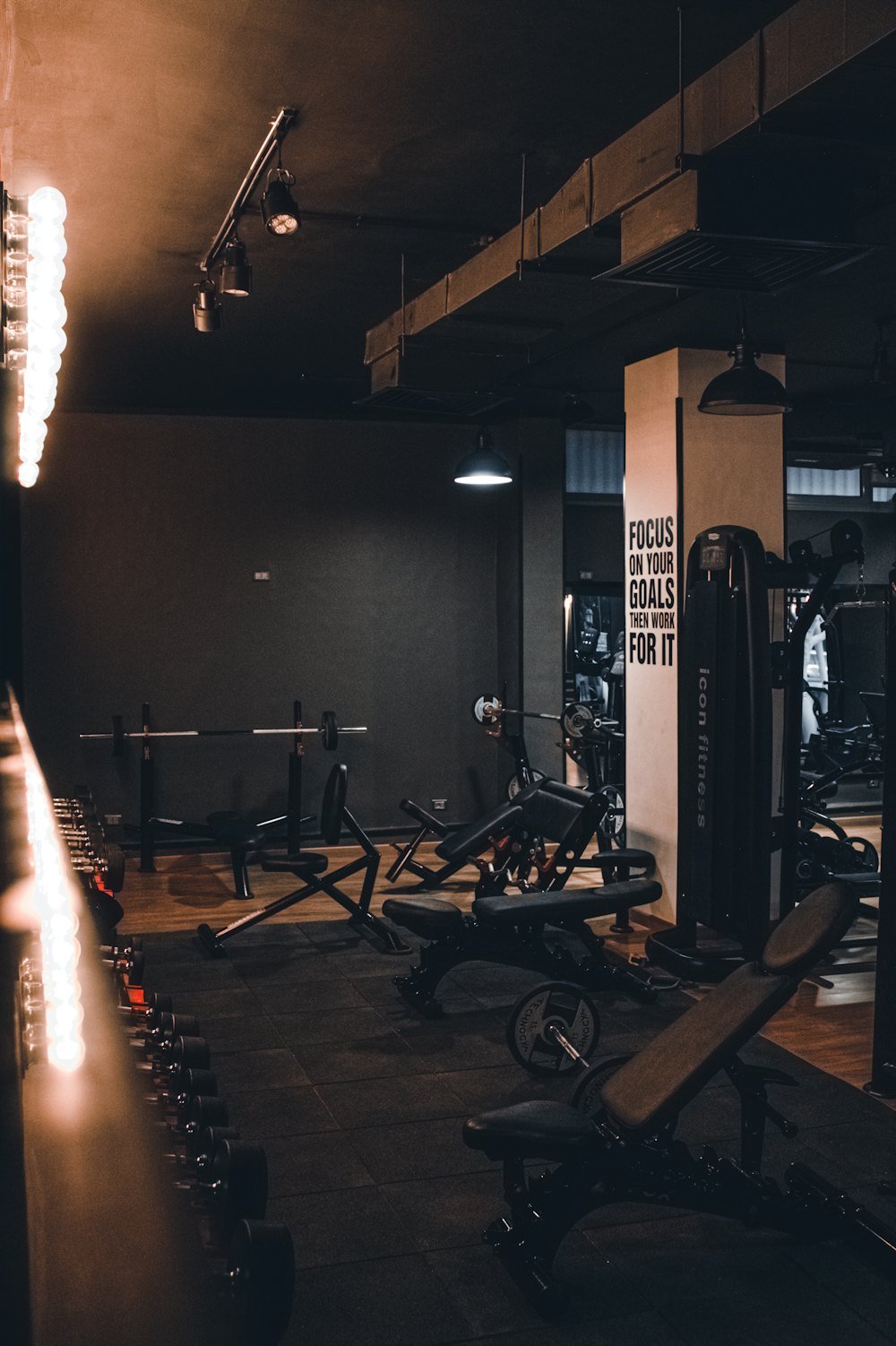 Row of commercial strength training machines
