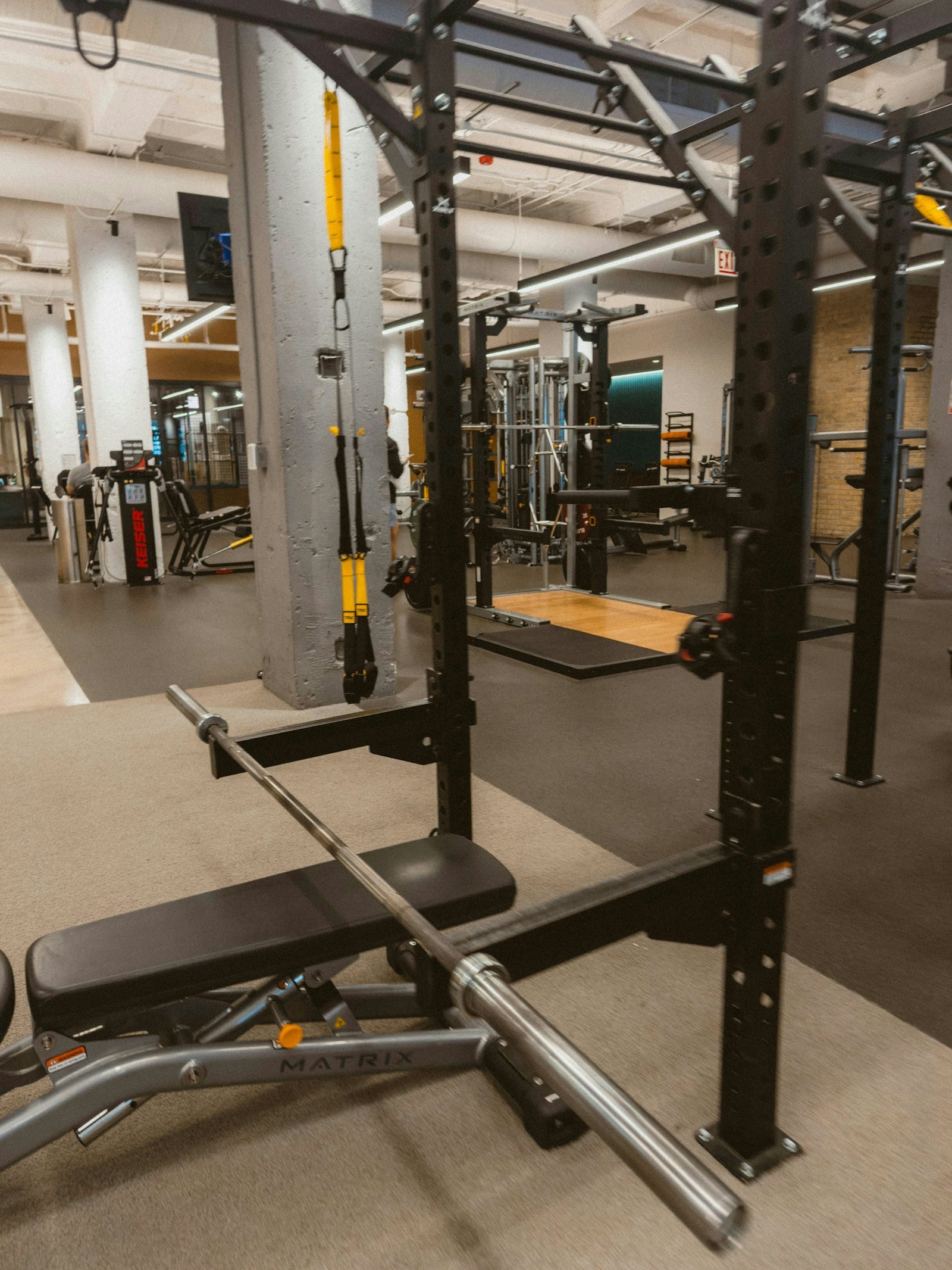 Racks and benches installed in a training space