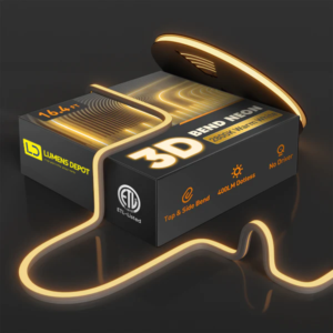120V 3D Bend Neon Flex LED Strip Light – Flexible Top & Side Bend, 2800K Warm White, High-Voltage Decorative Lighting