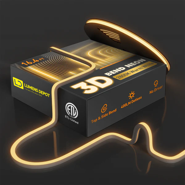 120V 3D Bend Neon Flex LED Strip Light – Flexible Top & Side Bend, 2800K Warm White, High-Voltage Decorative Lighting