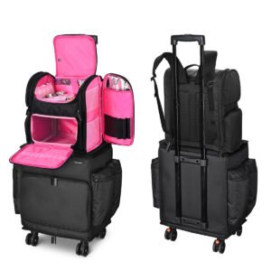 Byootique Hairdresser Nail Tech Rolling Case with Makeup Backpack