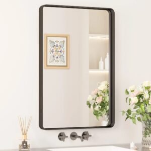 Black Hard Corner Thin Frame Metal Mirror – Modern Rectangular Wall-Mounted Mirror
