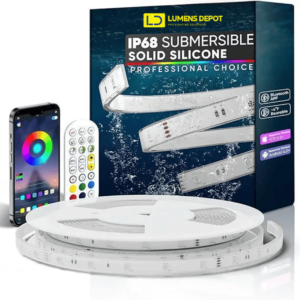 24V IP68 LED Strip Light – Smart RGB Submersible Pool Light Strips, 4mm x 12mm, 1-10V Dimmable, Remote & Bluetooth App Control, ETL Listed, 2W/M